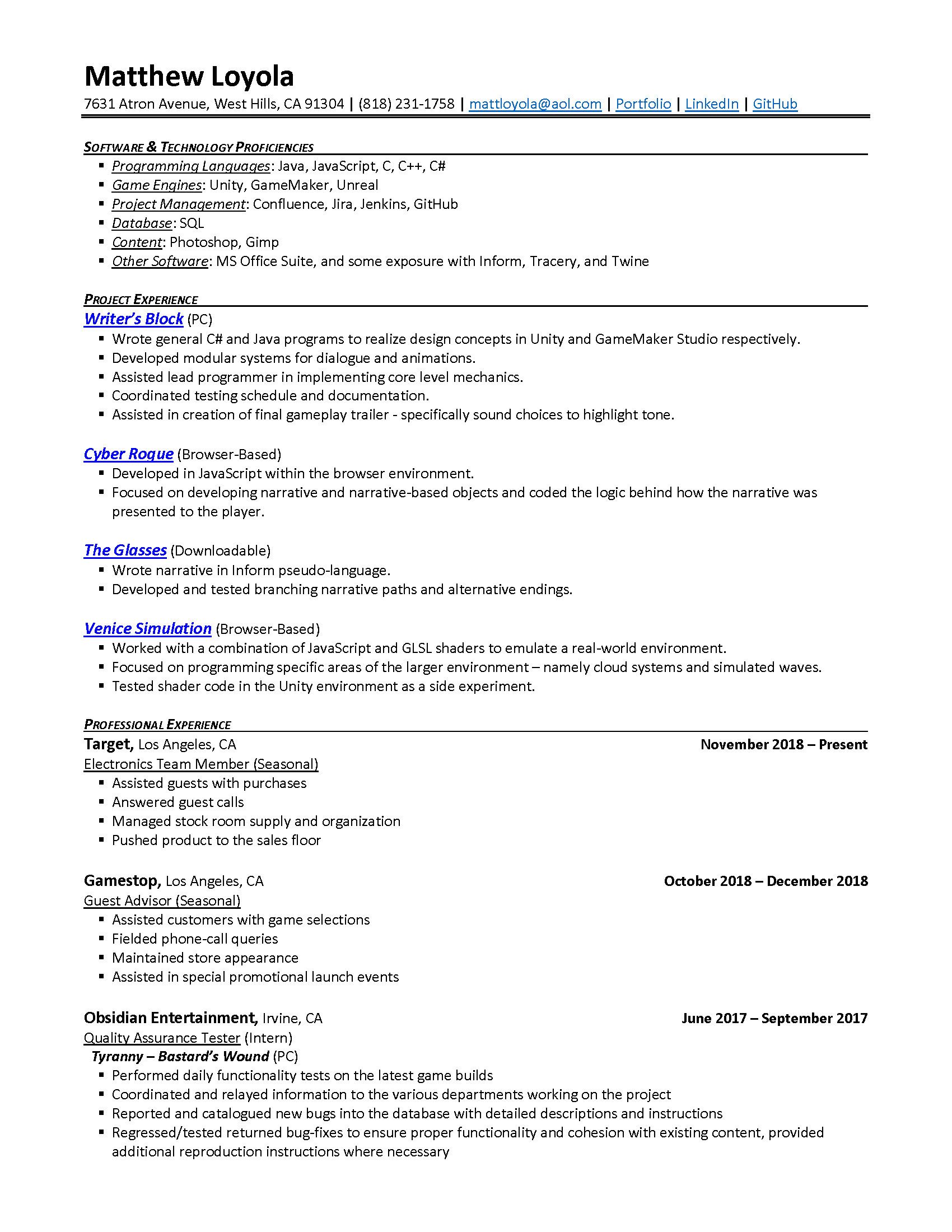 Resume Loyolamatt 2018(current) Page 1 – Matt Loyola 